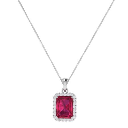 Diana Emerald  Cut Ruby and Glistering Diamond Pendant in 18K Gold (0.85ct)