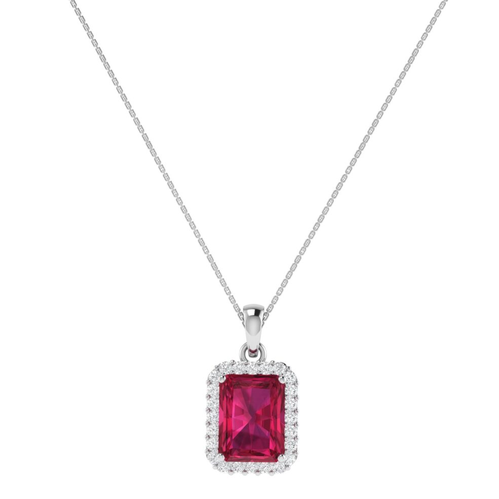 Diana Emerald Cut Ruby and Glistering Diamond Pendant in 18K Gold (0.85ct)