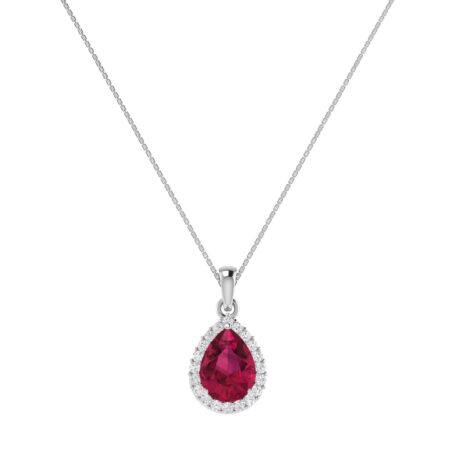 Diana Pear Ruby and Glistering Diamond Pendant in 18K White Gold (1.05ct)