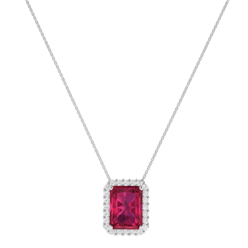 Diana Emerald Cut Ruby and Glistering Diamond Necklace in 18K Gold (0.85ct)