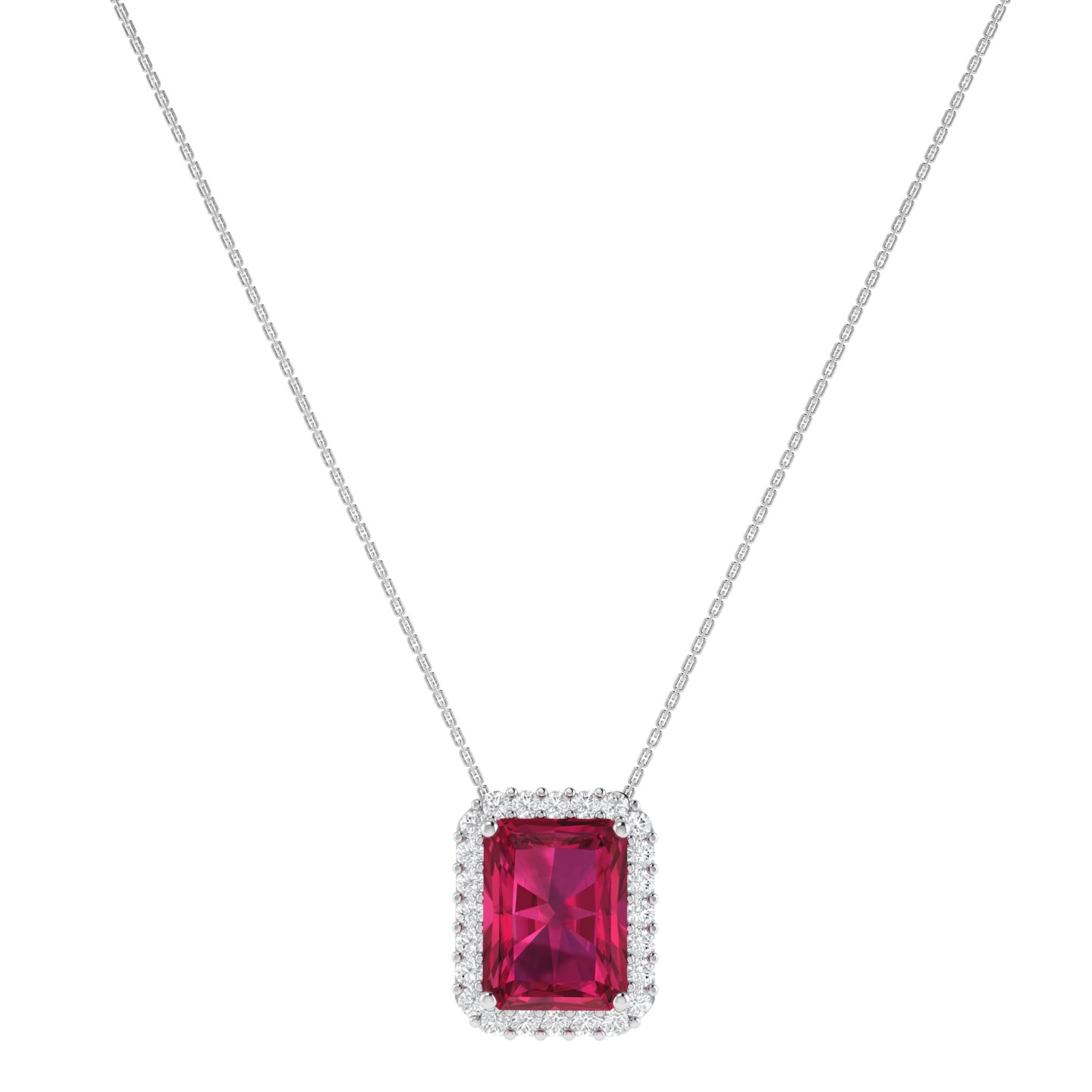 Diana Emerald  Cut Ruby and Glistering Diamond Necklace in 18K Gold (0.85ct)