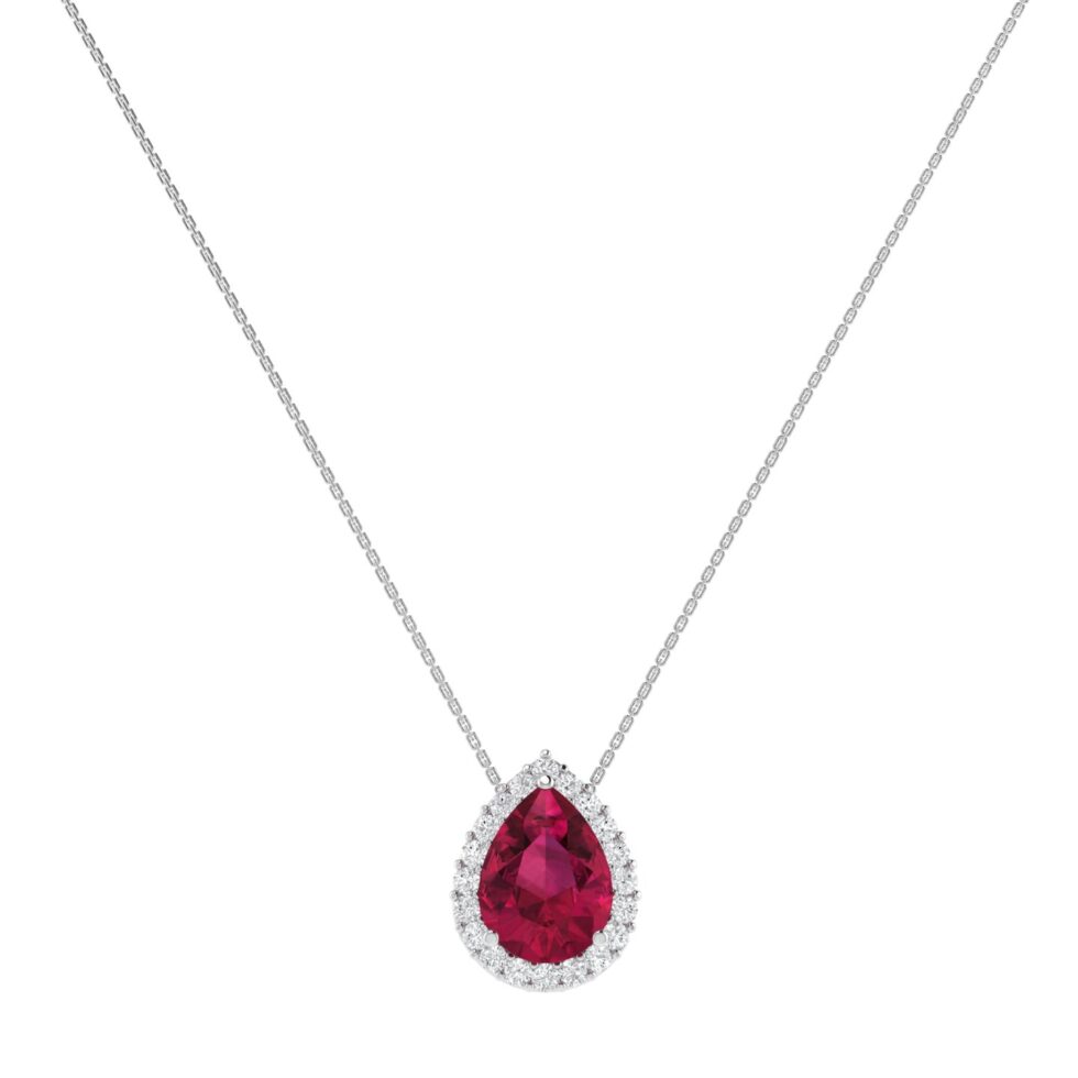 Diana Pear Ruby and Glistering Diamond Necklace in 18K White Gold (1.05ct)