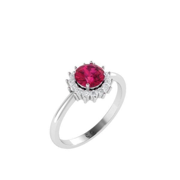 Diana Round Ruby and Glistering Diamond Ring in 18K White Gold (1.05ct)