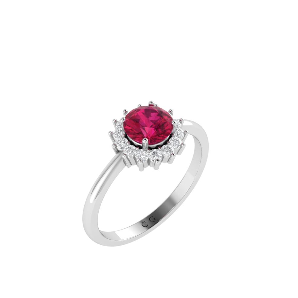 Diana Round Ruby and Glistering Diamond Ring in 18K Gold (0.6ct)