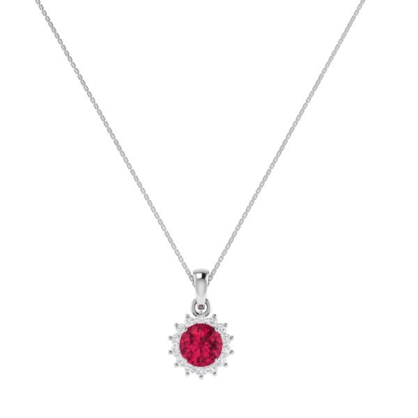 Diana Round Ruby and Glistering Diamond Pendant in 18K White Gold (1.05ct)