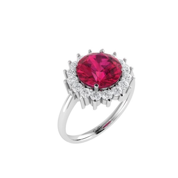 Diana Round Ruby and Glittering Diamond Ring in 18K White Gold (2.3ct)