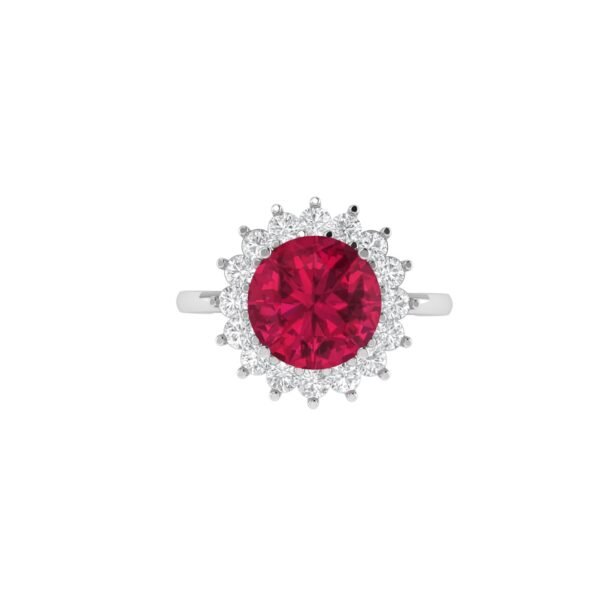 Diana Round Ruby and Glittering Diamond Ring in 18K White Gold (2.3ct)