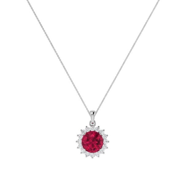Diana Round Ruby and Glittering Diamond Pendant in 18K White Gold (2.3ct)