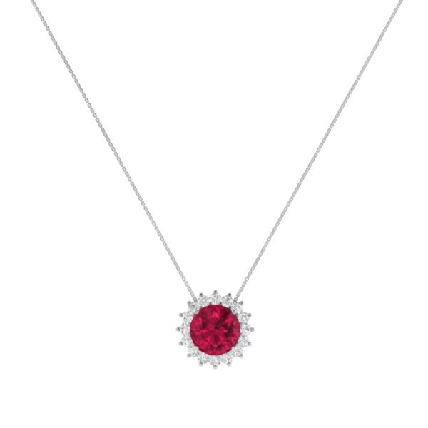Diana Round Ruby and Glittering Diamond Necklace in 18K White Gold (2.3ct)