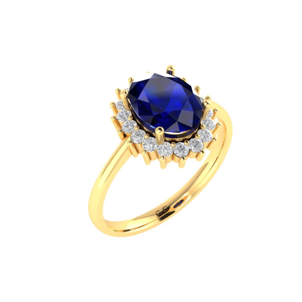 Diana Oval Blue Sapphire and Sparkling Diamond Ring in 18K Gold (1ct)
