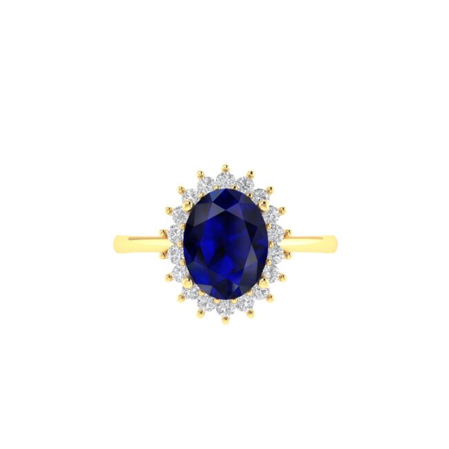 Diana Oval Blue Sapphire and Sparkling Diamond Ring in 18K Gold (1ct)