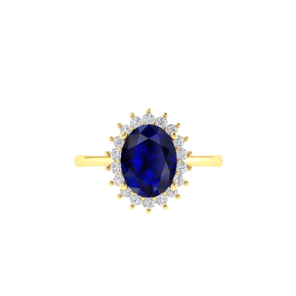 Diana Oval Blue Sapphire and Sparkling Diamond Ring in 18K Gold (1ct)