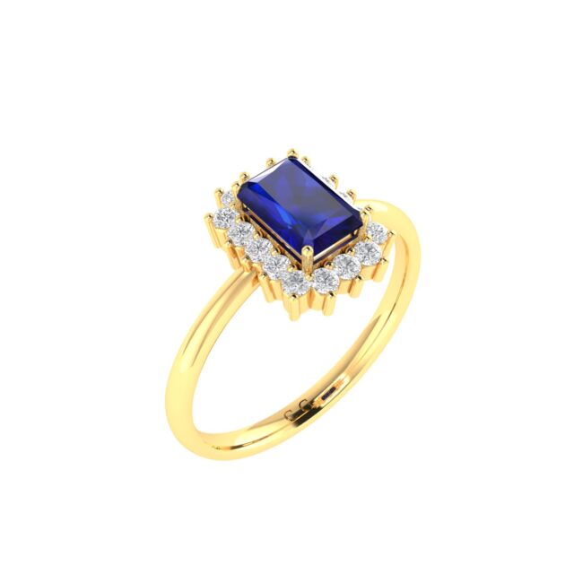 Diana Emerald-Cut Blue Sapphire and Radiant Diamond Ring in 18K Yellow Gold (0.7ct)