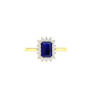 Diana Emerald-Cut Blue Sapphire and Radiant Diamond Ring in 18K Yellow Gold (0.7ct)