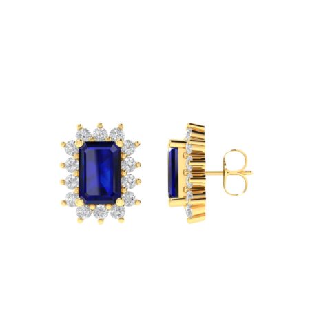 Diana Emerald-Cut Blue Sapphire and Radiant Diamond Earrings in 18K Yellow Gold (1.4ct)