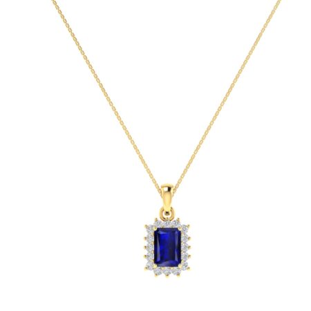 Diana Emerald-Cut Blue Sapphire and Radiant Diamond Pendant in 18K Yellow Gold (0.7ct)