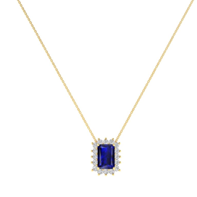 Diana Emerald-Cut Blue Sapphire and Radiant Diamond Necklace in 18K Yellow Gold (0.7ct)