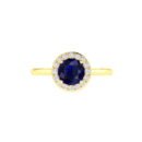 Diana Round Blue Sapphire and Radiant Diamond Ring in 18K Gold (0.6ct)