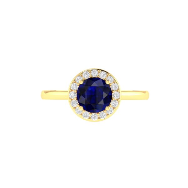 Diana Round Blue Sapphire and Radiant Diamond Ring in 18K Yellow Gold (0.6ct)
