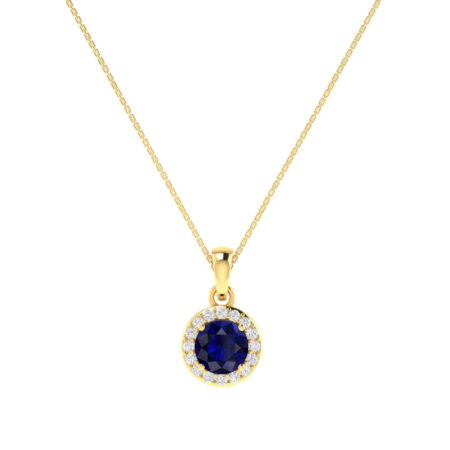 Diana Round Blue Sapphire and Radiant Diamond Pendant in 18K Gold (0.6ct)