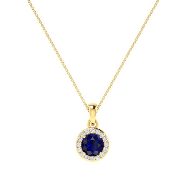 Diana Round Blue Sapphire and Radiant Diamond Pendant in 18K Yellow Gold (0.6ct)