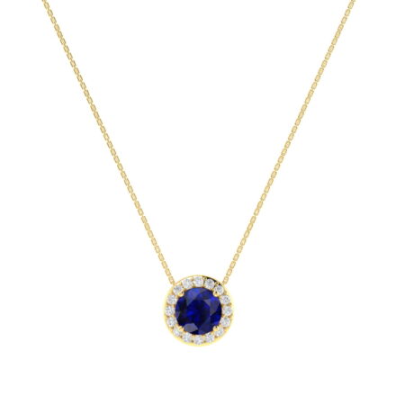 Diana Round Blue Sapphire and Radiant Diamond Necklace in 18K Gold (0.6ct)