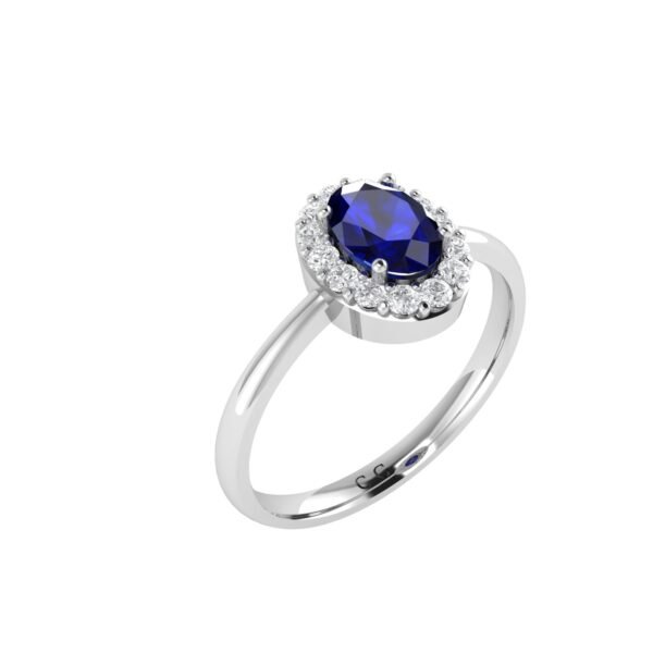 Diana Oval Blue Sapphire and Radiant Diamond Ring in 18K White Gold (2.5ct)