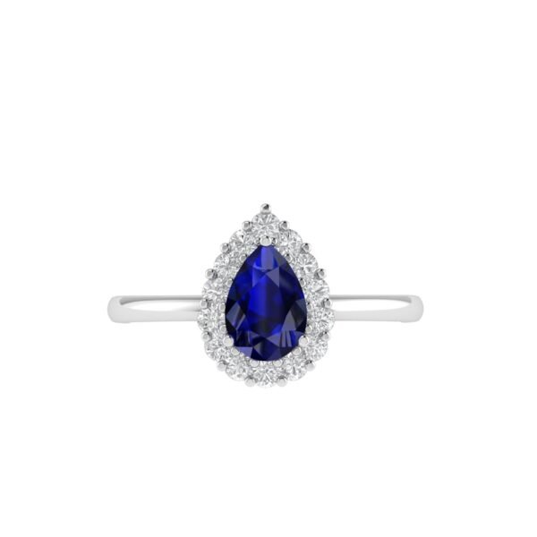 Diana Pear Blue Sapphire and Radiant Diamond Ring in 18K White Gold (0.6ct)