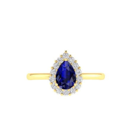 Diana Pear Blue Sapphire and Radiant Diamond Ring in 18K Yellow Gold (0.6ct)