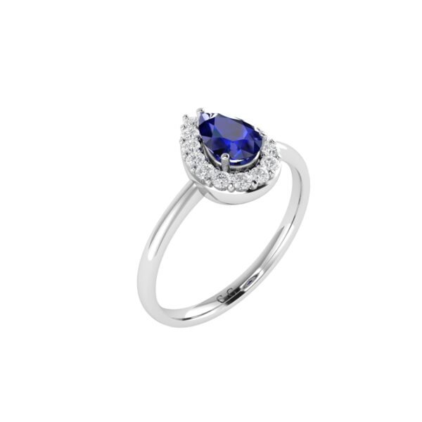 Diana Pear Blue Sapphire and Radiant Diamond Ring in 18K White Gold (0.5ct)