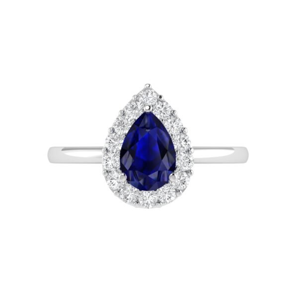 Diana Pear Blue Sapphire and Radiant Diamond Ring in 18K White Gold (0.5ct)