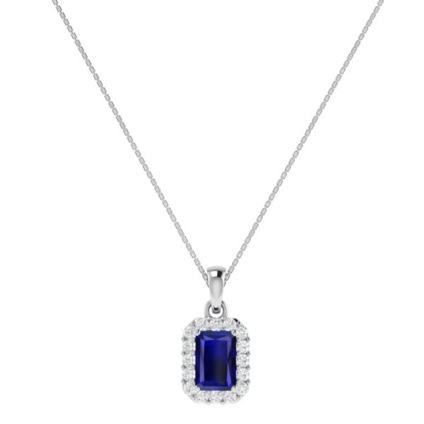 Diana Pear Blue Sapphire and Radiant Diamond Pendant in 18K White Gold (2.5ct)