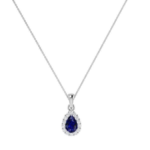 Diana Pear Blue Sapphire and Radiant Diamond Pendant in 18K White Gold (0.6ct)