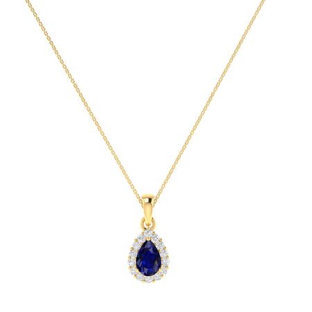 Diana Pear Blue Sapphire and Radiant Diamond Pendant in 18K Yellow Gold (0.6ct)