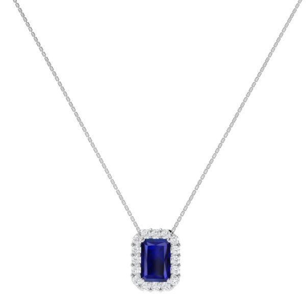 Diana Pear Blue Sapphire and Radiant Diamond Necklace in 18K White Gold (2.5ct)