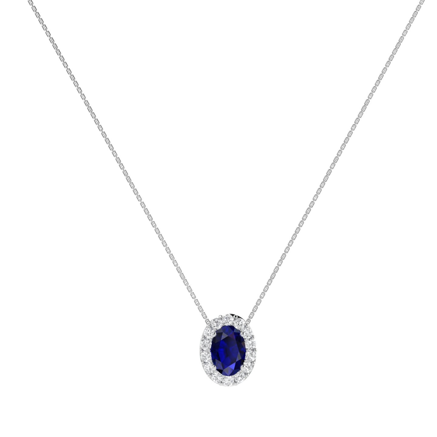 Diana Oval Blue Sapphire and Radiant Diamond Necklace in 18K White Gold (1.85ct)