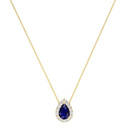 Diana Pear Blue Sapphire and Radiant Diamond Necklace in 18K Yellow Gold (0.6ct)