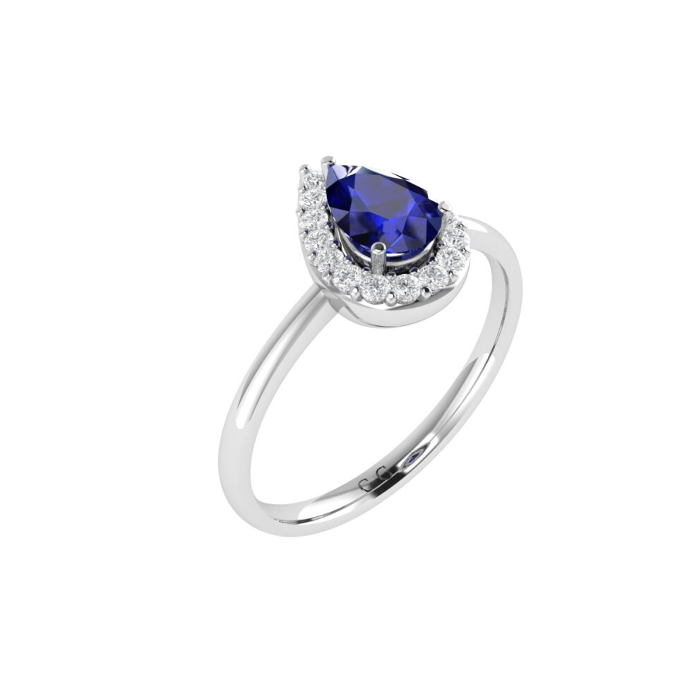 Diana Pear Blue Sapphire and Radiant Diamond Ring in 18K Gold (0.3ct)