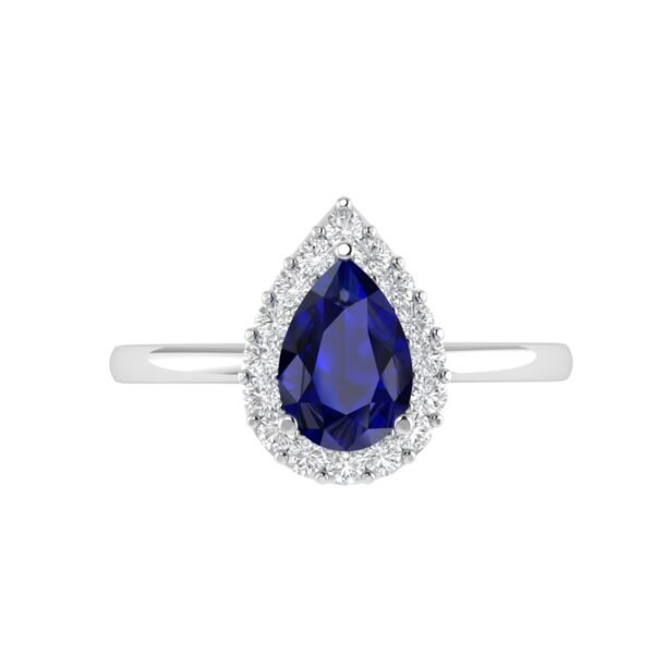 Diana Pear Blue Sapphire and Radiant Diamond Ring in 18K Gold (0.3ct)
