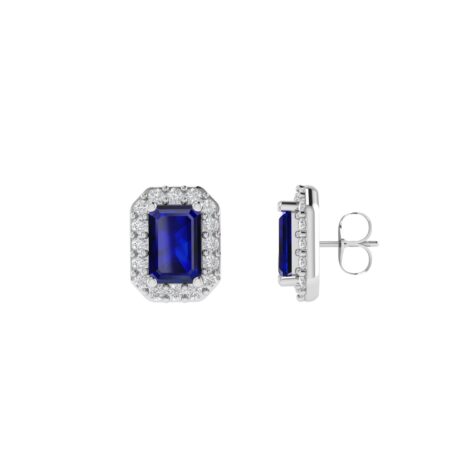 Diana Pear Blue Sapphire and Radiant Diamond Earrings in 18K White Gold (5ct)