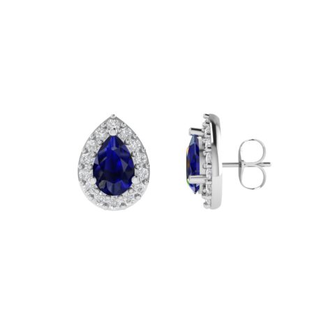 Diana Pear Blue Sapphire and Radiant Diamond Earrings in 18K White Gold (1ct)