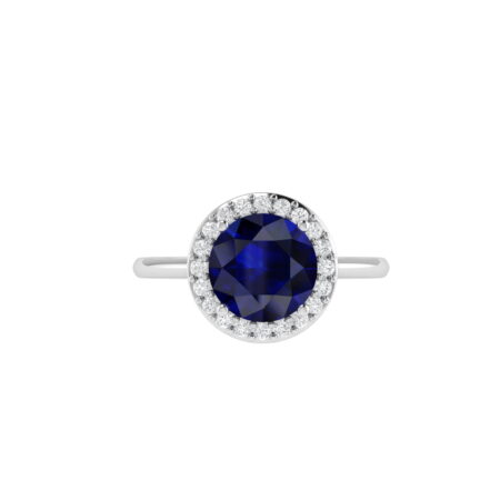 Diana Round Blue Sapphire and Radiant Diamond Ring in 18K White Gold (2.3ct)