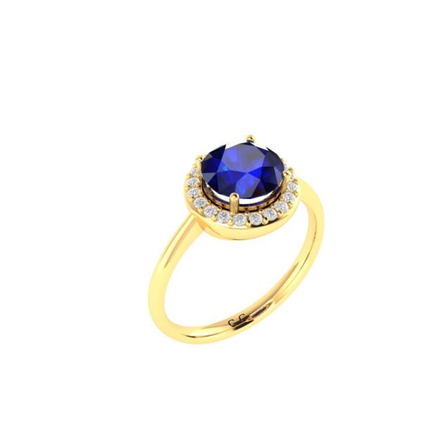 Diana Round Blue Sapphire and Radiant Diamond Ring in 18K Yellow Gold (2.3ct)