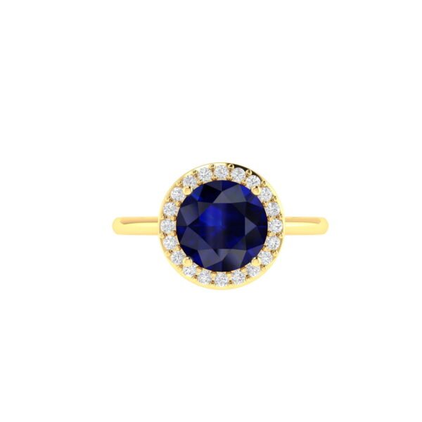 Diana Round Blue Sapphire and Radiant Diamond Ring in 18K Yellow Gold (2.3ct)