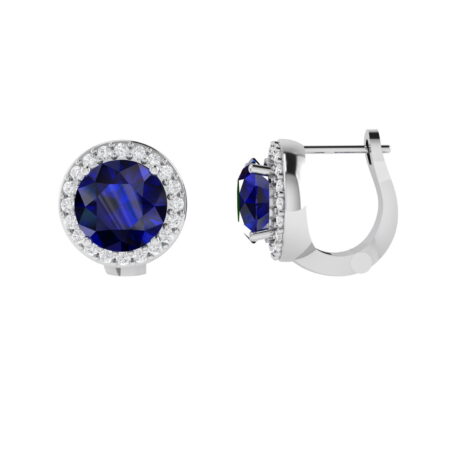 Diana Round Blue Sapphire and Radiant Diamond Earrings in 18K White Gold (4.6ct)