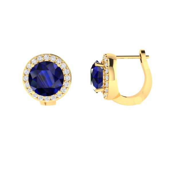 Diana Round Blue Sapphire and Radiant Diamond Earrings in 18K Yellow Gold (4.6ct)
