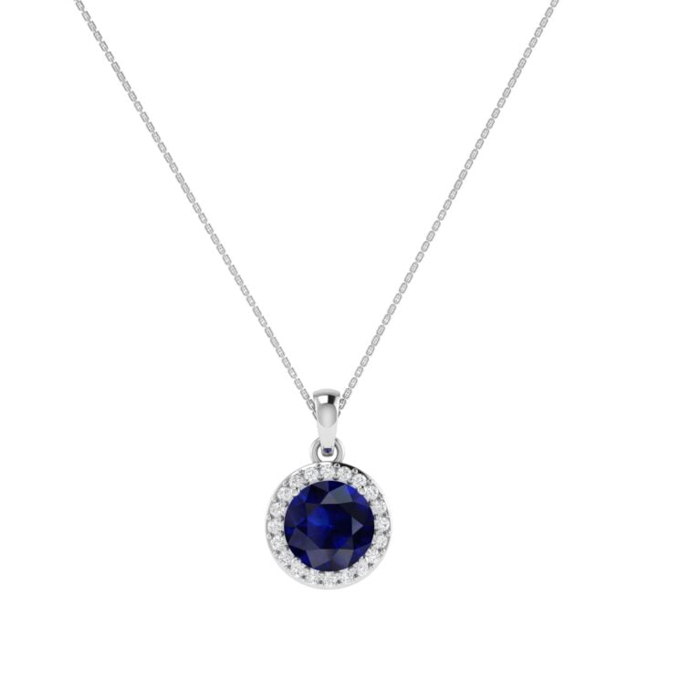 Diana Round Blue Sapphire and Radiant Diamond Pendant in 18K White Gold (2.3ct)