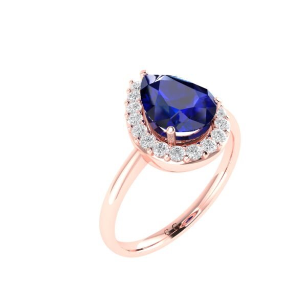 Diana Pear Blue Sapphire and Ablazing Diamond Ring in 18K Rose Gold (1.05ct)
