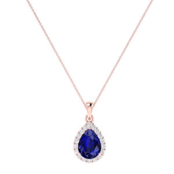 Diana Pear Blue Sapphire and Ablazing Diamond Pendant in 18K Rose Gold (1.05ct)
