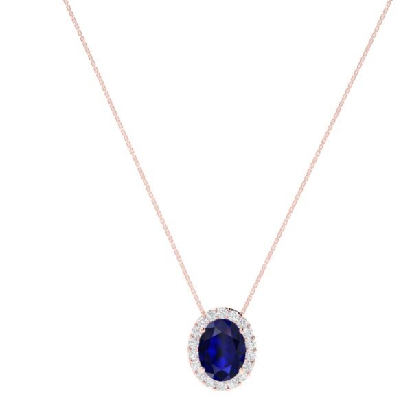 Diana Oval Blue Sapphire and Ablazing Diamond Necklace in 18K Rose Gold (1.85ct)